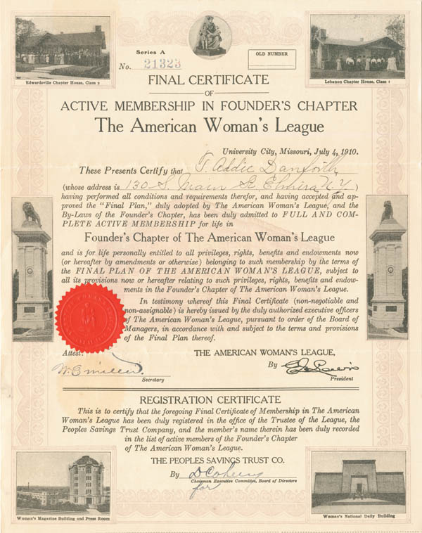 American Woman's League Certificate